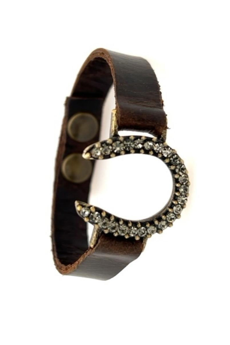 Horse shoe crystals cuff leather