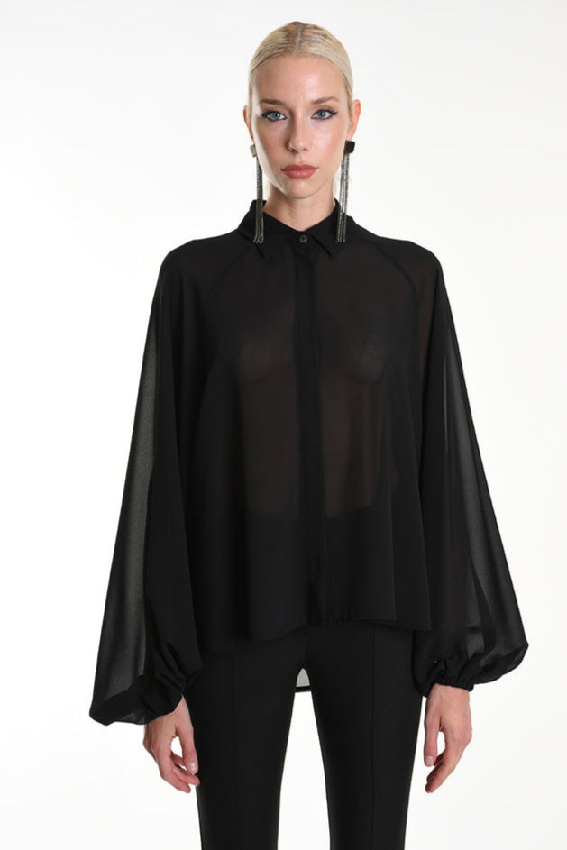 Sheer, classy, balloon sleeves shirt